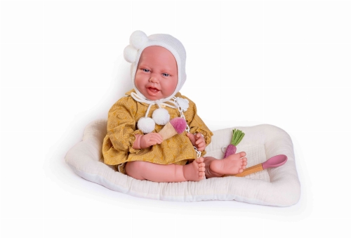 Lalka Antonio Juan Carla mostaza con cuna-parque 33344